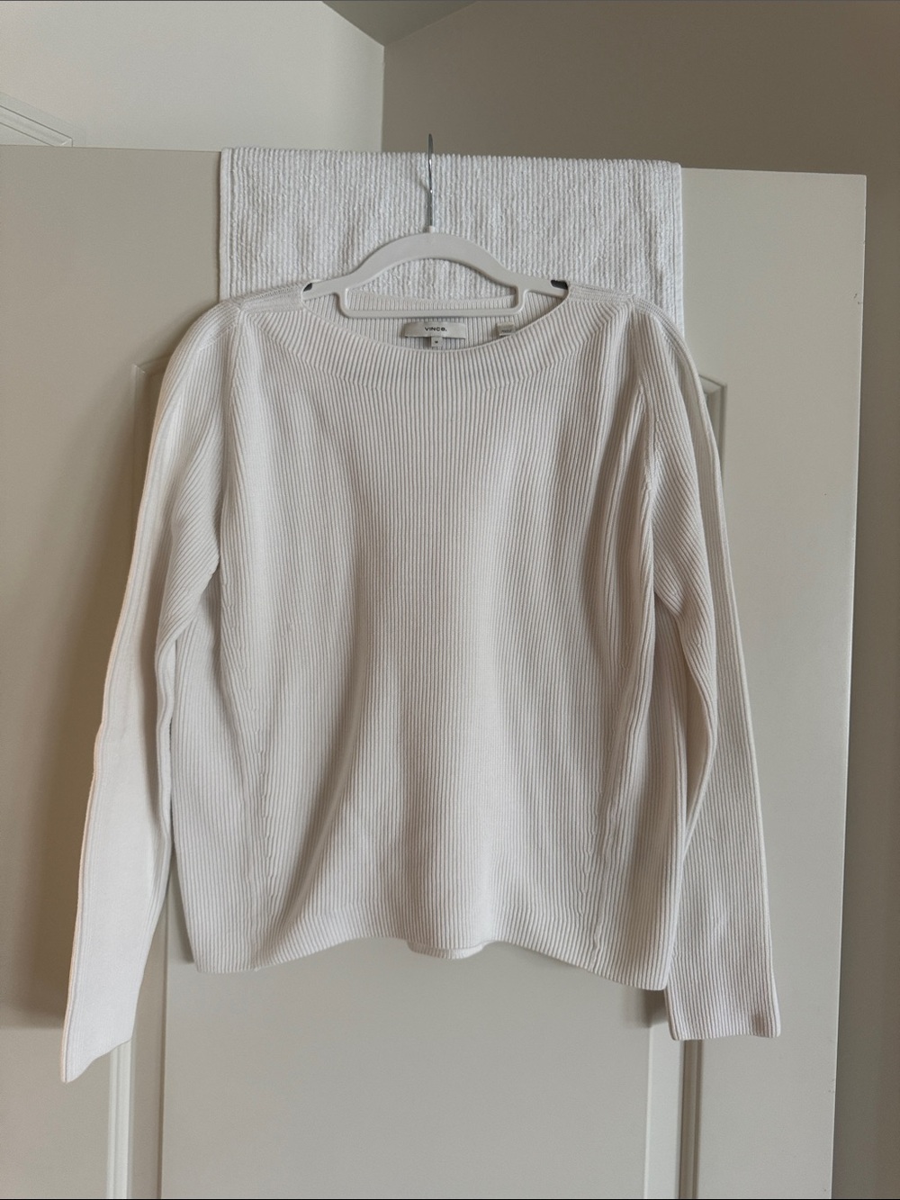 Vince Cream Ribbed Crewneck Sweater